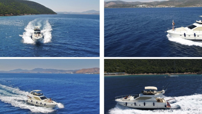 Bodrum’da Freeday Motoryat ile günlük ve haftalık motoryat kiralama deneyimi yaşayan misafirler, turkuaz koylarda lüks Ferretti yat konforu, sunset cruise, VIP yacht charter ve özel deniz tatili atmosferinin keyfini çıkarıyor.