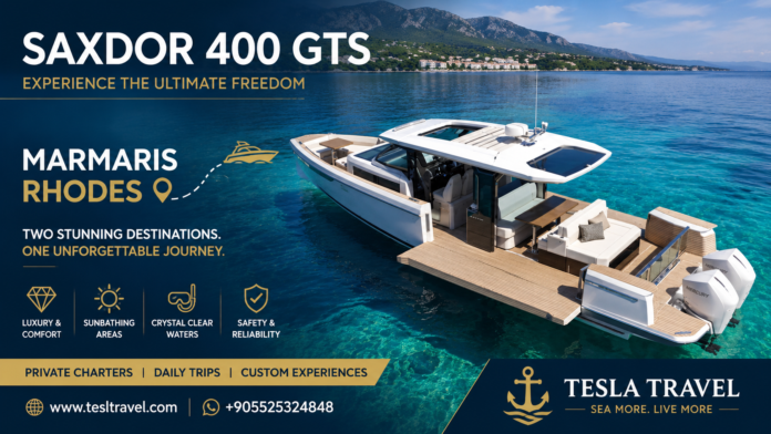 SAXDOR 400 GTS İLE MARMARIS'TE ÖZEL TEKNE KİRALAMA Marmaris koylarında lüks motor yat ile gerçekleştirilen VIP özel tekne turu ve ayrıcalıklı deniz deneyimi SAXDOR 400 GTS İLE MARMARIS'TE ÖZEL TEKNE KİRALAMA