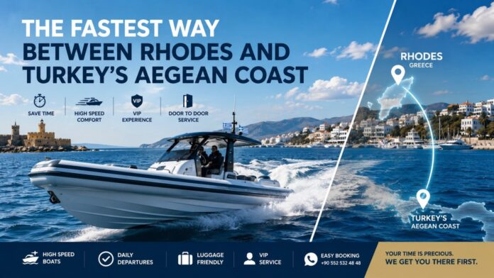 Rodos ile Türkiye Ege Kıyısı Arasındaki En Hızlı Ulaşım Yolu özel sürat teknesi ile Rodos'tan Bodrum, Marmaris ve Fethiye'ye hızlı, konforlu ve VIP deniz transferi.