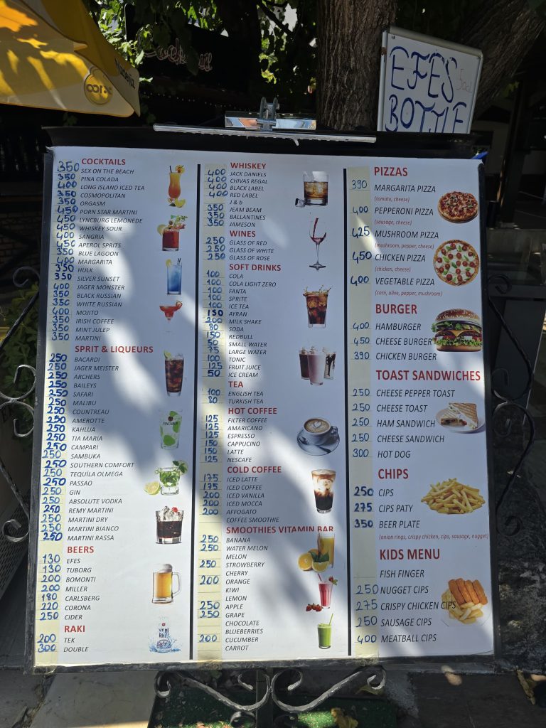 Food and Drink Prices at Gölmar Beach İçmeler Marmaris