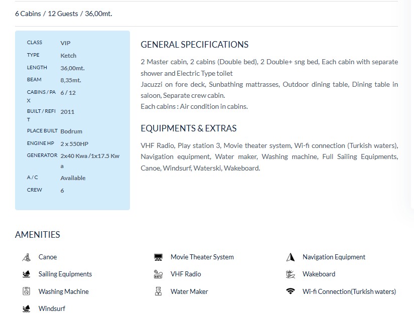 36 Meter VIP Ketch Yacht Charter in Turkey