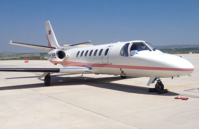 Private Jet Charter Turkey Citation V exterior white luxury aircraft Tesla Travel Bodrum aviation services