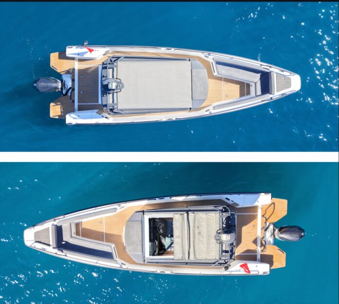 Axopar 28 Bodrum luxury speedboat transfer cruising between Bodrum and Kos Island during Summer 2026 with VIP sea transportation, fast Greek island crossings, turquoise Aegean waters, luxury seating, and premium offshore performance for up to 7 passengers.