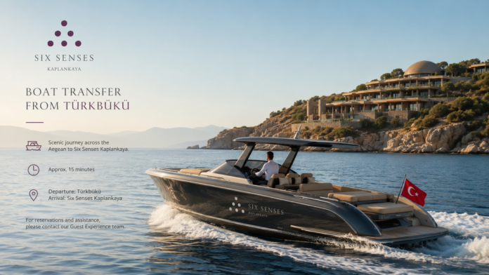 SIX SENSES KAPLANKAYA BOAT TRANSFER FROM TÜRKBÜKÜ luxury speed boat transfer service between Türkbükü and Six Senses Kaplankaya with VIP sea transportation, turquoise bays, and premium summer travel experience in Bodrum, Turkey SIX SENSES KAPLANKAYA BOAT TRANSFER FROM TÜRKBÜKÜ