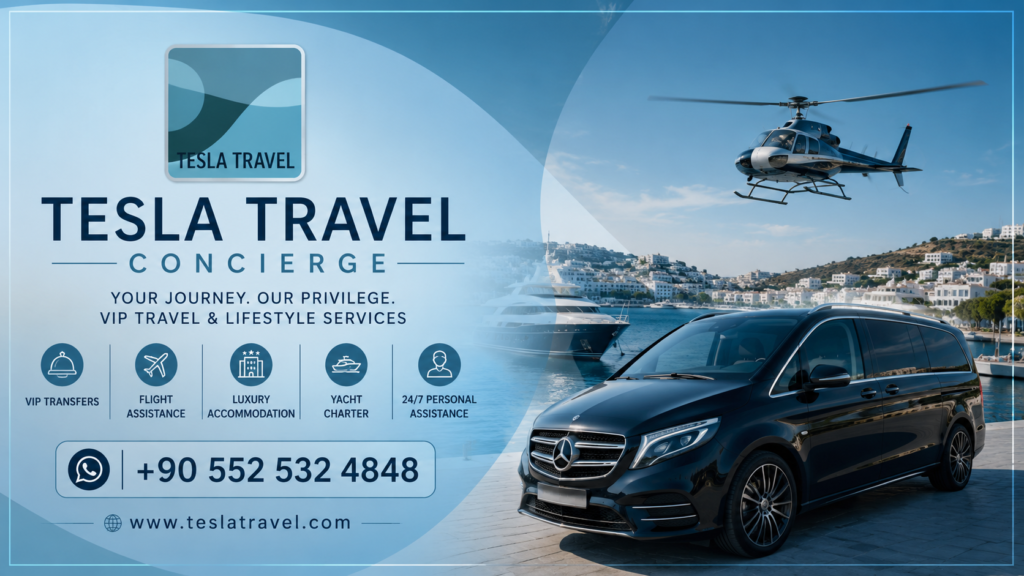 BODRUM'S ADDRESS FOR VIP TRAVEL – Luxury yacht charters, private speedboat transfers, helicopter flights, VIP airport transfers, and bespoke concierge services by Tesla Travel.